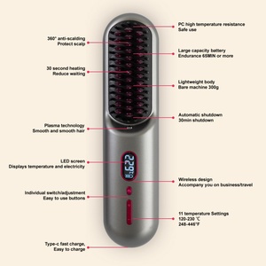 Brosse à cheveux sans fil portable populaire, peigne chauffant rechargeable par USB 2 en 1, peigne à cheveux sans fil à ions négatifs - Product Image 3