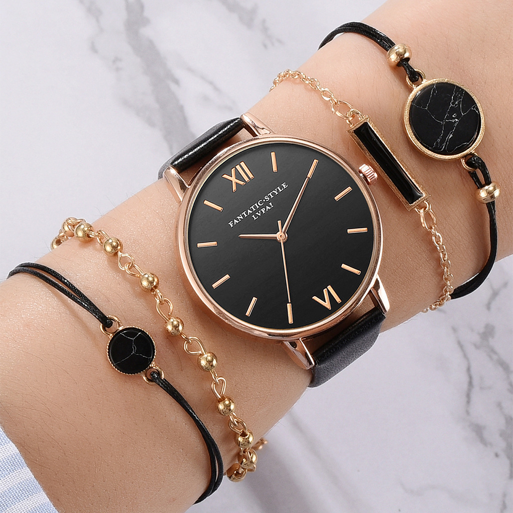 Lvpai-Reloj sencillo de aleación de cuarzo para mujer, conjunto de pulsera con correa de PU