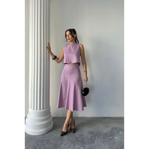 Conjunto de Dos Piezas para Mujer, Blusa sin Mangas de Gabardina y Falda Campana, Color Lila, Talla S - Product Image 5