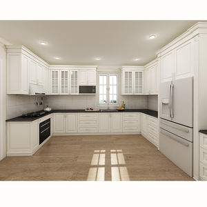 الحديثة الأوروبية المخصصة الجدار إلى الجدار أفكار تخطيط المطبخ فعالة خزائن الزجاج الأبيض - Product Image 1