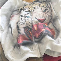Sweat à capuche zippé oversize pour homme, 100% Coton, avec grand imprimé graphique Tigre, coupe ample et épaisse, style streetwear, Automne