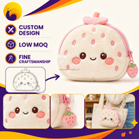 Porte-monnaie en peluche personnalisé en forme de fraise avec fermeture éclair, pochette mascotte, cadeau promotionnel, portefeuille en peluche