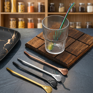Ensemble de 4 cuillères à glace en métal modernes, accessoires de bar à cocktails réutilisables, or, argent, or rose, noir - Product Image 2
