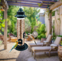 Mangeoire à oiseaux résistante aux intempéries avec stations d'alimentation suspendues en métal, grande capacité, vue transparente sur l'alimentation pour les petits oiseaux sauvages