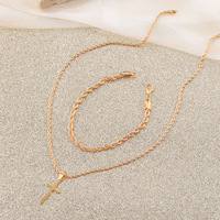 Ensemble Cadeau Collier et Bracelet Chaîne Cubaine Plaqué Or Hip Hop en Gros, Pendentif Croix en Acier Inoxydable pour Hommes