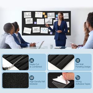 Tablero de <span class=keywords><strong>corcho</strong></span> grande negro de 30x30cm, azulejos de <span class=keywords><strong>pared</strong></span> de fieltro alternativos de 12 piezas con pestañas adhesivas extraíbles seguras para uso en tablero de mensajes - Product Image 5