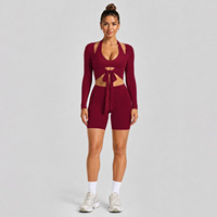 Ensemble de yoga 6 pièces pour femme : haut court à manches longues à nouer devant, boléro, soutien-gorge de sport à col halter et leggings taille haute – Tenue d'entraînement