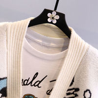 Logo personnalisé surdimensionné tricoté broderie Cardigan dames dessin animé tricot Jacquard lâche femmes Cardigans pull avec poches