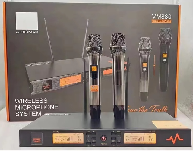 VM990 UHF Dual Channel XLR Wireless Microphone System Metal Construction Noise Cancelling Lightweight Design for Stage