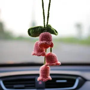 Adorno de ganchillo hecho a mano para coche, bonita flor tejida, decoración colgante para Interior de coche, flor tejida a mano