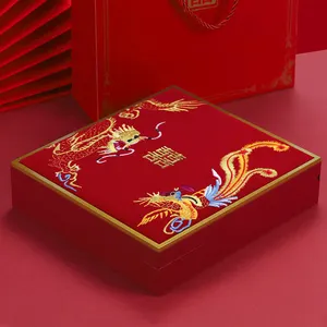 Cina rosso scatola di gioielli di alta qualità pacchetto smalto drago e fenice gioiello personalizzato scatola regalo di visualizzazione con sacchetto di imballaggio