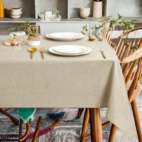 Nappe RUNXI beige unie en tissu imitation lin, style européen, pour usage extérieur, personnalisable, en coton lavable et résistant aux taches