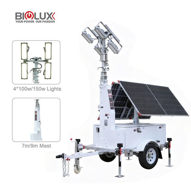 Solar Portable Mobile Light Tower IP65 Rated Led Lighting Trailer Solar Energy System