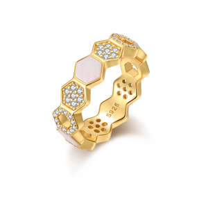 925 Bạc Mã Não Zircon vòng 14k vàng mạ hợp thời trang tôn giáo tổ ong resizable <span class=keywords><strong>bezel</strong></span> đặt 18K Vàng Kim Cương Ngọc Trai Ngọc lục bảo - Product Image 2