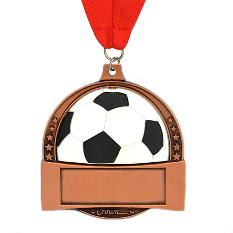 China Artigifts Manufactures Trophies Cups Custom Medallions Die Casting Cheap Award Metal 3D Football Sports Medals And Ribbons
