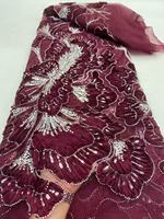 Tissu perlé violet de luxe avec perles pour robe
