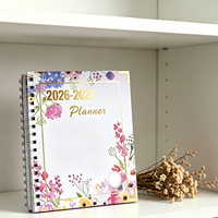 Agenda 2026-2027 con Espiral Metálica y Tapa Dura con Estampado Floral, Diseño Personalizado con Logotipo y Patrón, Libreta de Notas con Horario Personalizado