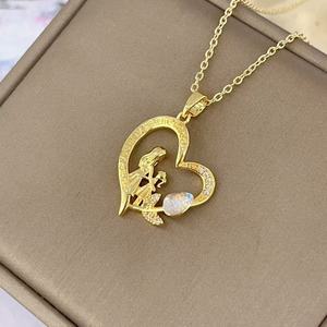 Semplice collana in <span class=keywords><strong>acciaio</strong></span> inossidabile placcato oro a forma di cuore tulipano catena zircone per clavicola per la festa della mamma del <span class=keywords><strong>commercio</strong></span> estero - Product Image 5