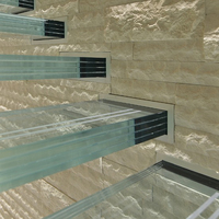 Escalier flottant/escaliers en porte-à-faux cachés/escalier de type mur avec bandes de roulement en verre ou bandes de roulement en bois