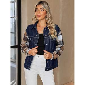 2025 femmes mode flanelle Plaid Denim veste surdimensionné bouton vers le bas camionneur Shacket Jean manteau - Product Image 2