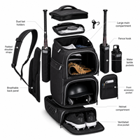 Sac à dos de baseball personnalisé avec logo, porte-bâtons, compartiment pour casque et chaussures, fermeture éclair, sac de sport portable, fabricant OEM