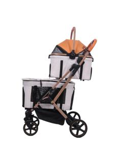 Lüks Katlanabilir Su Geçirmez Konforlu Dört Tekerlekli Taşınabilir Çift Evcil Hayvan Arabası - Product Image 4