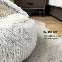 Coussin rond en peluche pour animaux de compagnie, fausse fourrure, nid de sommeil en forme de beignet avec housse amovible et lavable pour chats et petits chiens - Vente en gros