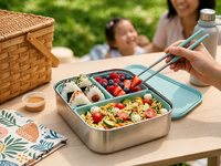 Boîte à lunch bento en acier inoxydable sans BPA avec compartiment amovible en silicone, récipient alimentaire étanche pour enfants et adultes