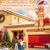 Omino di Pan di Zenzero Gonfiabile Natalizio con Cappello da Babbo Natale e Scatola Regalo, Decorazione da Giardino Gonfiabile per Esterni con LED Integrati