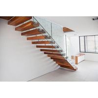 Escalier flottant cantilever sur mesure Prima China Factory, intérieur, minimaliste, marches en chêne, garde-corps en verre à montage latéral pour maison