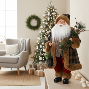 Figurines du Père Noël de la manufacture TamanO, style rustique véritable, à carreaux marron, idées cadeaux de Noël - Product Image 1