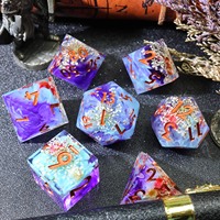 Ensemble de dés créatifs en résine DND - Dés polyédriques bleus, violets et fumés à motifs floraux pour jeux de rôle - N43