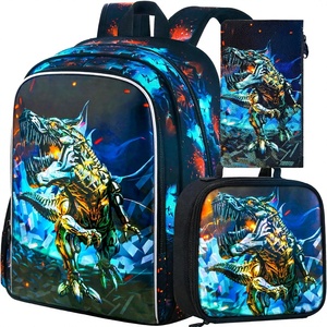 CCJPX Mochila con estampado de dinosaurios de dibujos animados con cierre de cremallera para niños de 16 pulgadas para uso escolar y de jardín de infantes con lonchera - Product Image 1