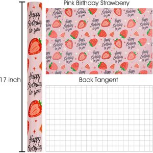 <b>Pink</b> Strawberry Birthday Wrapping Paper Roll 47.23 Square Feet Double Side Recyclable Gift <b>Wrap</b> for Birthday Craft - Product Image 4