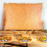 Ensemble cadeau calendrier de bureau et sous-verres en papier motif tigre, personnalisable, écologique, réutilisable, design multicouche, Thème Année du Tigre, Taïwan