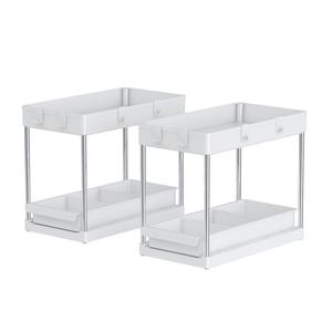 Kitchen and Bathroom Organization Plastic Home Storage Shelf Rack 2-Tier Under the Sink Organizer with Basket