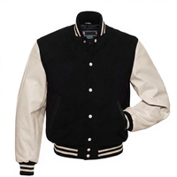 KVJ111 Veste universitaire Letterman du lycée pour hommes personnalisée sans col en laine noire manches en cuir orange avec broderie en chenille