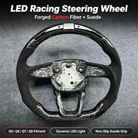Volant de course en fibre de carbone forgée avec LED pour Audi Q5 Q6 Q7 Q8, volant sport personnalisé modifié avec voyant de changement de vitesse RPM