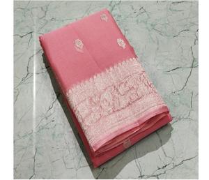 Sari de Chifón Banarasi Puro Premium, Finamente Tejido, con Borde Tradicional de Zari, Caída Suave, con Blusa a Juego Sin Coser, Ideal para Fiestas y el Sol - Product Image 1