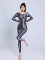 Combinaison moulante sexy pour femme, effet brillant et transparent, en satin, pour yoga, danse ou tenue de demoiselle d'honneur, couleur bonbon