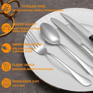 24 48 Piece 410 Stainless Steel Black Cutlery Set Steak Knife Fork Spoon Flatware for Hotel Restaurant Gift <b>Box</b> - Product Image 2