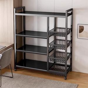 Multi-layer <b>Kitchen</b> Standing Folding Steel Shelf Black 5-Level Metal Storage Rack Modern Design 80x32x108cm Home Hotel Bathroom - Product Image 1