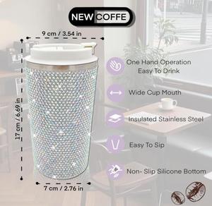 Tazza da caffè isolata con strass da 17 once con coperchio a prova di perdite, tazza da caffè scintillante con diamanti, riutilizzabile - Product Image 6