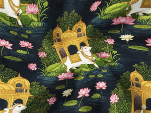 Tela de algodón estampada con arte tradicional Pichwai de alta calidad, por yarda, material de algodón suave para ropa de moda, ropa de cama y cortinas. - Product Image 4