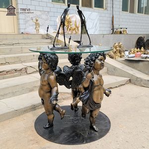 장식 청동 조각 천사 동상 벌거 벗은 소녀 직사각형 큐브 유리 탑 커피 테이블 - Product Image 4