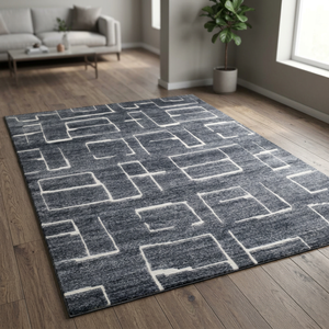 Hand Tufted Wool High Pile Modern Floral Pattern Charcoal Non-Slip 8x10 Area Rug for Home Living Room and Dining Room - Product Image 3