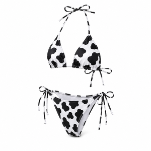 Conjunto de Bikini con Estampado de Vaca, Top Triangular y Braguita de Tanga, Traje de Baño para Mujer - Product Image 4