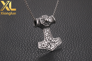 Collier pendentif marteau de Thor tête de lion classique en acier inoxydable, bijoux moulés en gros - Product Image 4