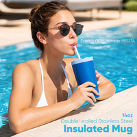 Mug à café Everich antichoc en acier inoxydable de 14 oz en forme de fleur avec couvercle à paille transparente – Idéal pour les courts trajets