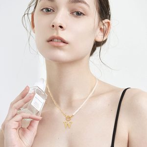 Collar de cadena de eslabones con clip de papel chapado en oro, hebilla <span class=keywords><strong>OT</strong></span>, cadena de perlas delicadas, collares con colgante de letra inicial para mujer - Product Image 6